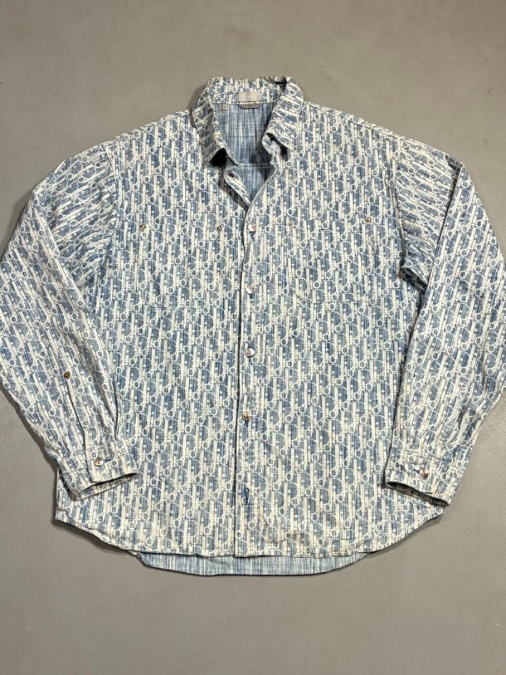 Dior Oblique Kasuri Cotton Denim Shirt Jacket Large Monogram Made in Japan